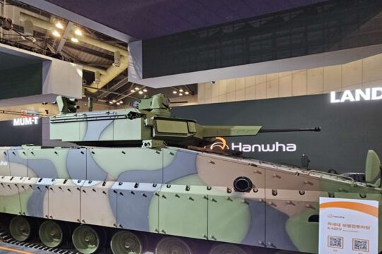 South Korea’s Hanwha debuts K-NIFV infantry fighting vehicle with AI drone defense.
